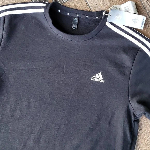 ADIDAS CREWNECK SWEATSHIRT 3 Stripe Black White Men's Size Med NWT - Picture 2 of 7
